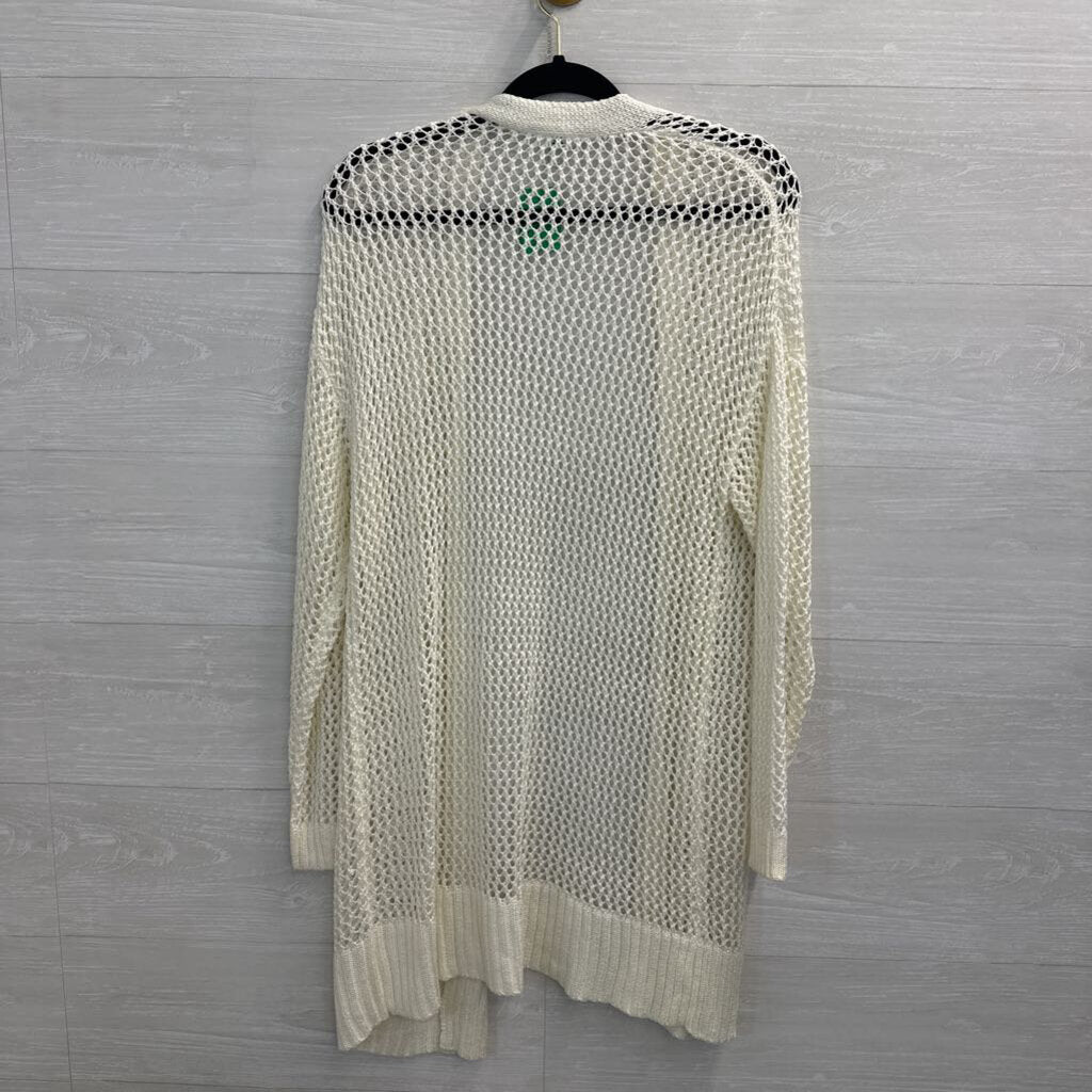 Dip White Open Knit Long Sleeve Open Front Sweater Small