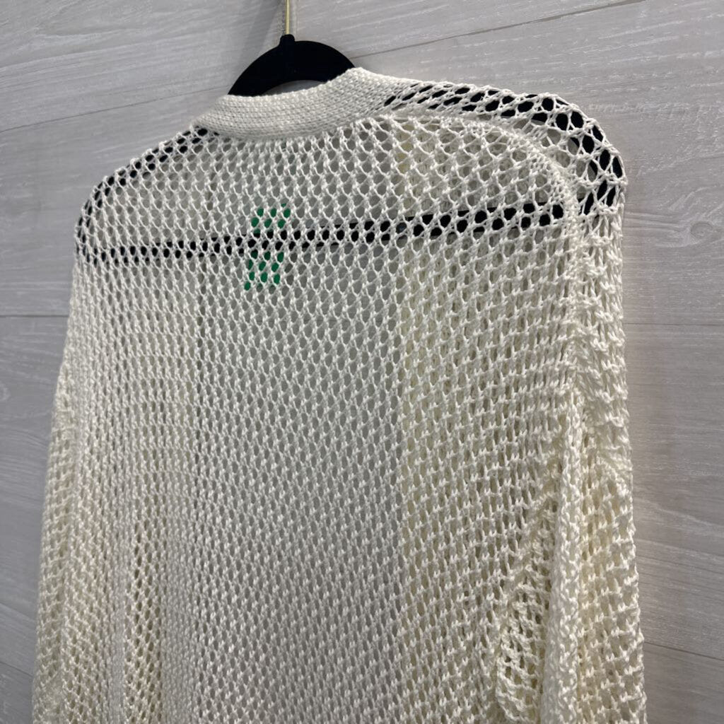 Dip White Open Knit Long Sleeve Open Front Sweater Small
