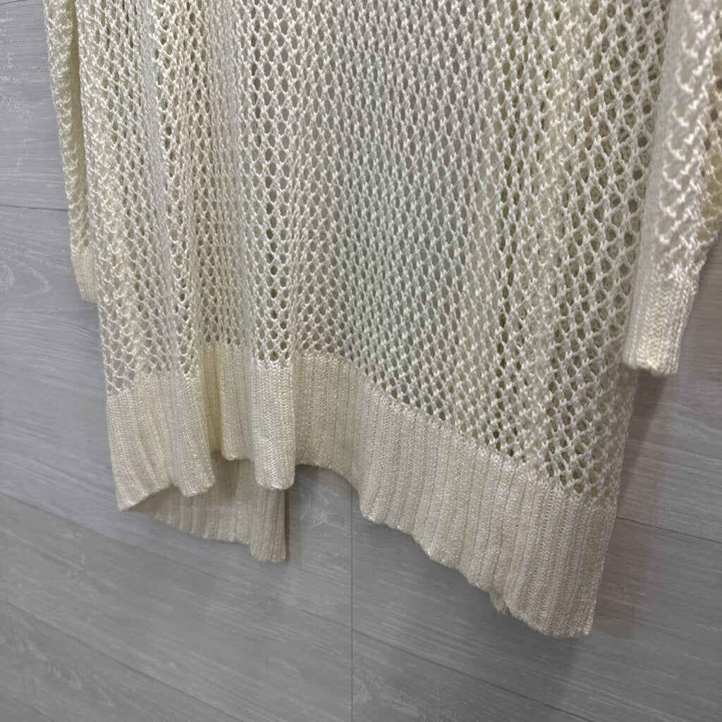 Dip White Open Knit Long Sleeve Open Front Sweater Small