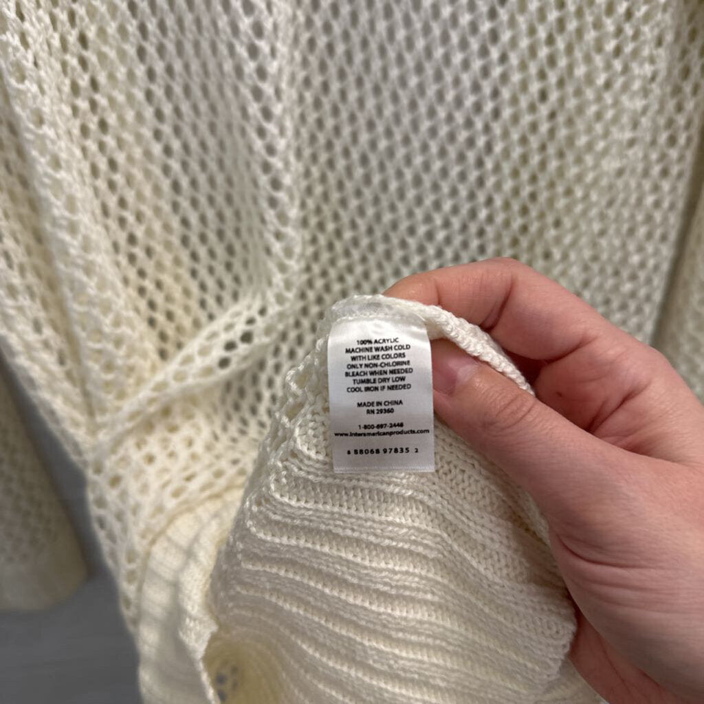 Dip White Open Knit Long Sleeve Open Front Sweater Small
