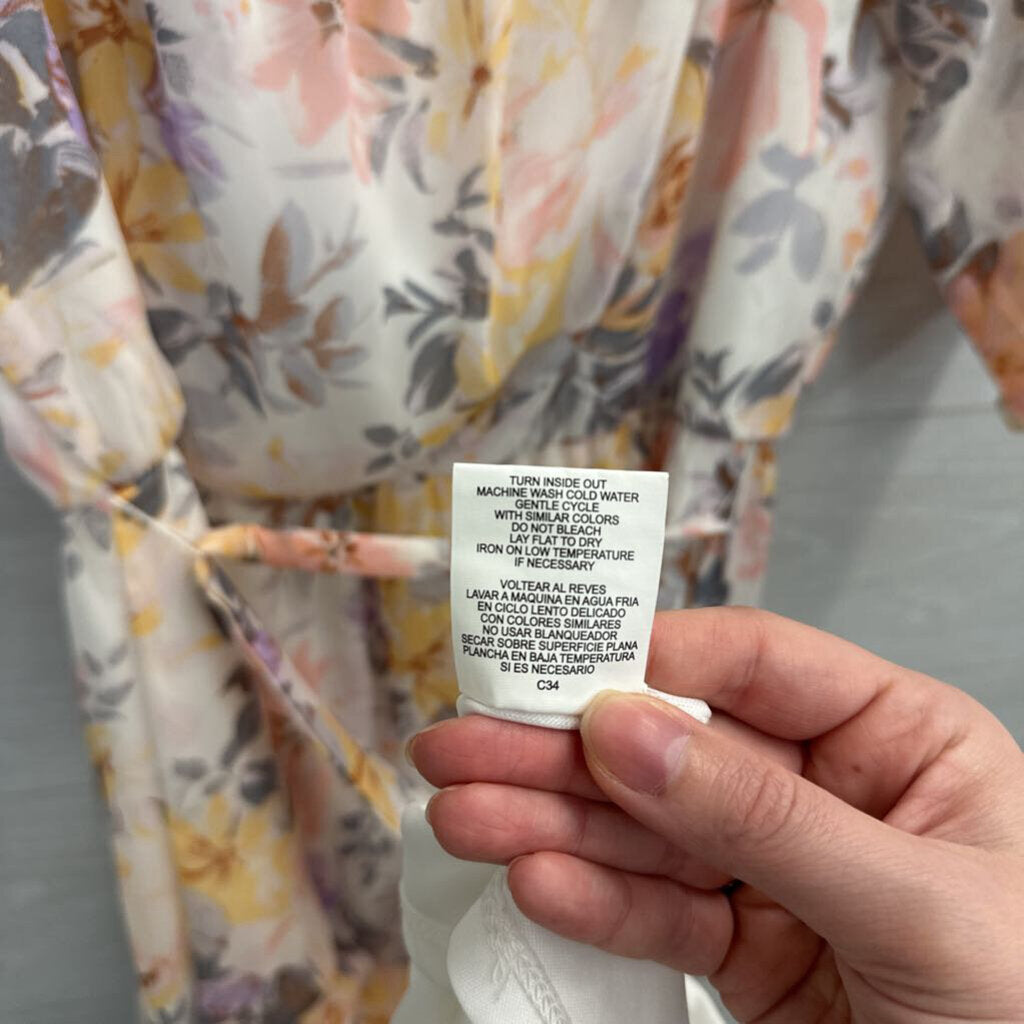 Luxology White/ Multi Floral Print Short Sleeve Maxi Dress Medium