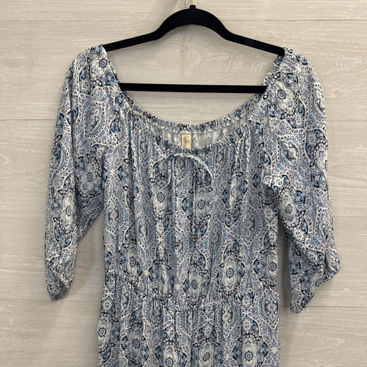 Bebop White/ Blue Print Long Sleeve Midi Dress Large