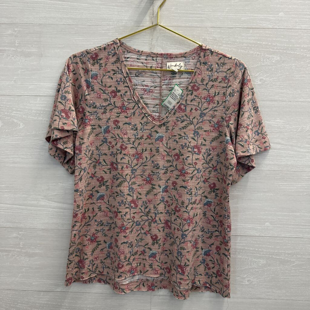 Wonderly Pink/ Multi Print Short Sleeve Top Small