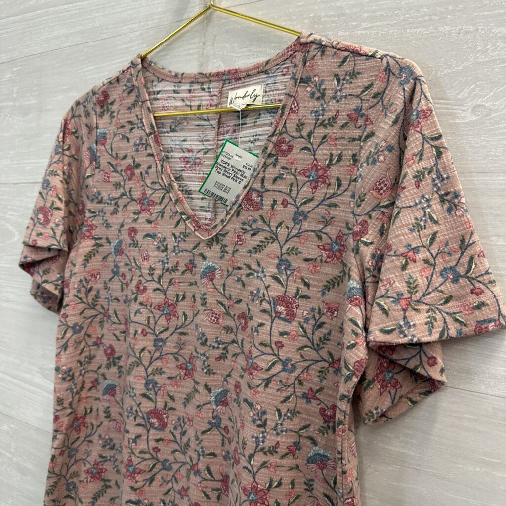 Wonderly Pink/ Multi Print Short Sleeve Top Small