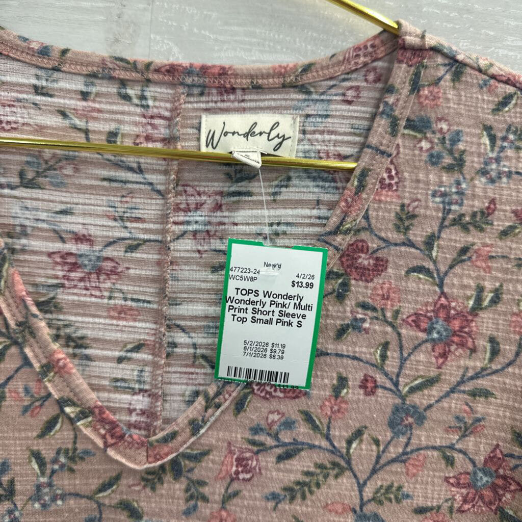 Wonderly Pink/ Multi Print Short Sleeve Top Small