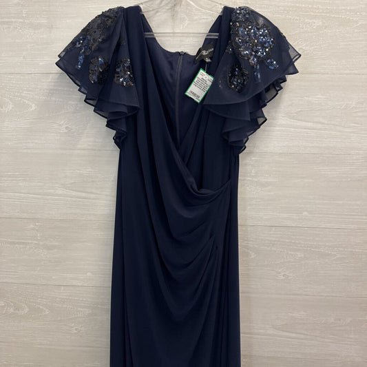 Betsy and Adam Navy Short Sequin Flutter Sleeve Long Formal Dress 8