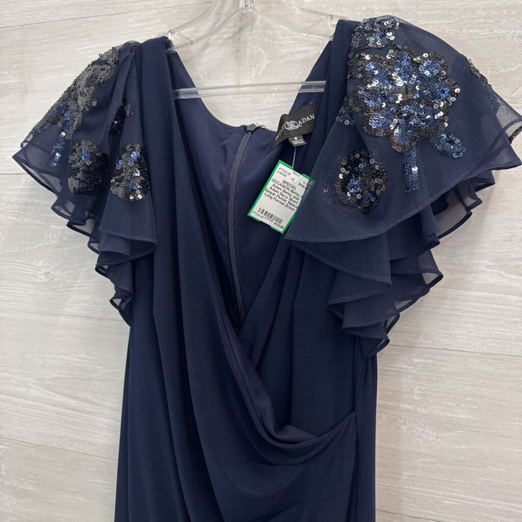 Betsy and Adam Navy Short Sequin Flutter Sleeve Long Formal Dress 8