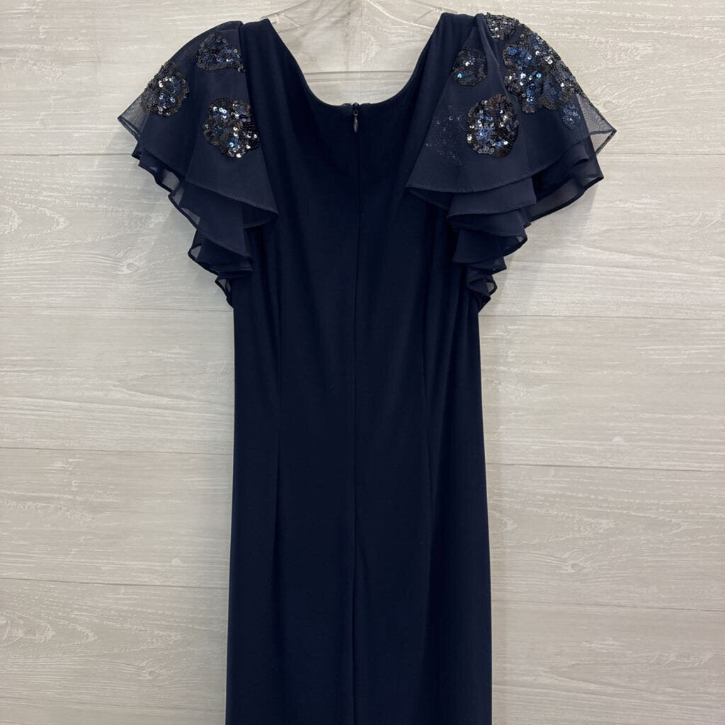 Betsy and Adam Navy Short Sequin Flutter Sleeve Long Formal Dress 8