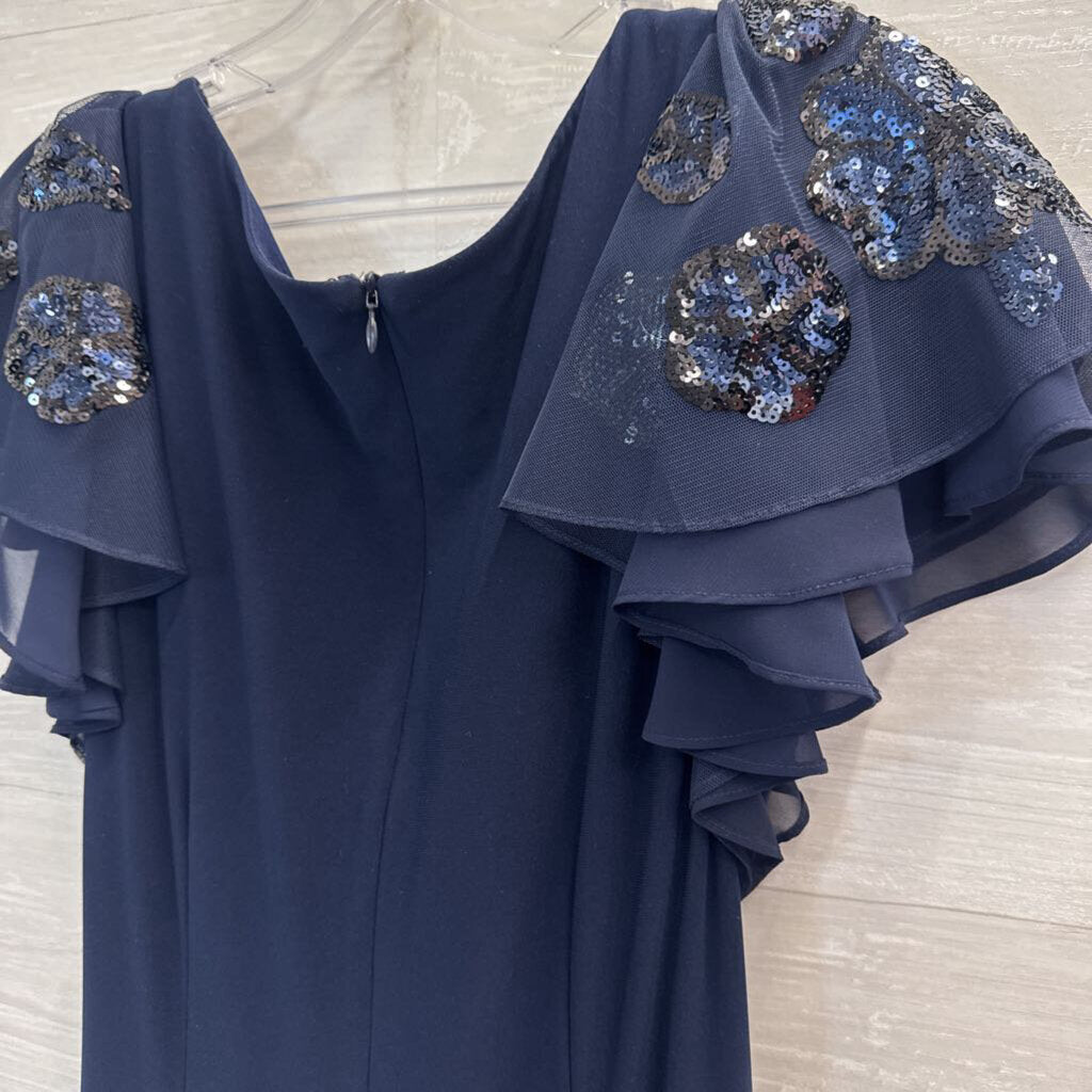 Betsy and Adam Navy Short Sequin Flutter Sleeve Long Formal Dress 8