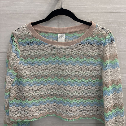 White/ Multi Striped Open Knit Cropped Long Sleeve Top Extra Large