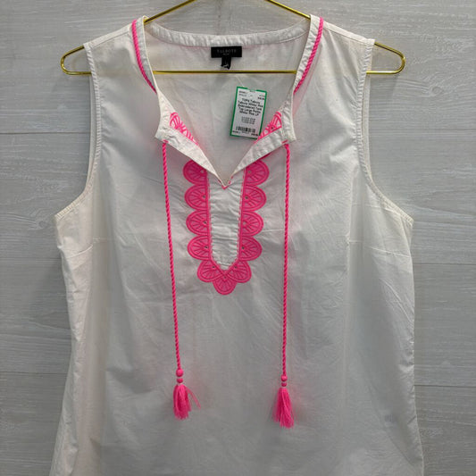 Talbots White/ Pink Embroidered Tank Top Large Petite