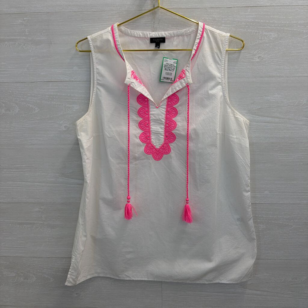 Talbots White/ Pink Embroidered Tank Top Large Petite
