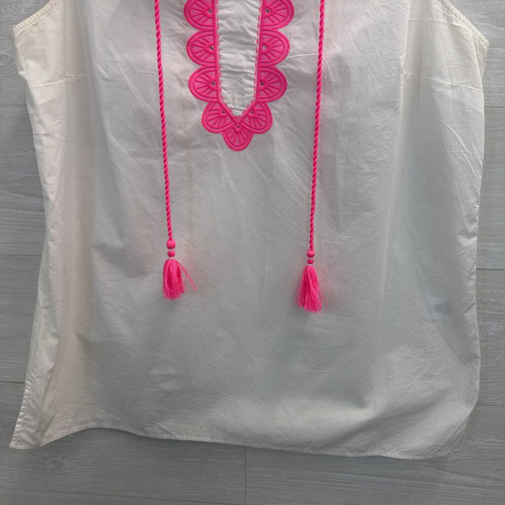 Talbots White/ Pink Embroidered Tank Top Large Petite