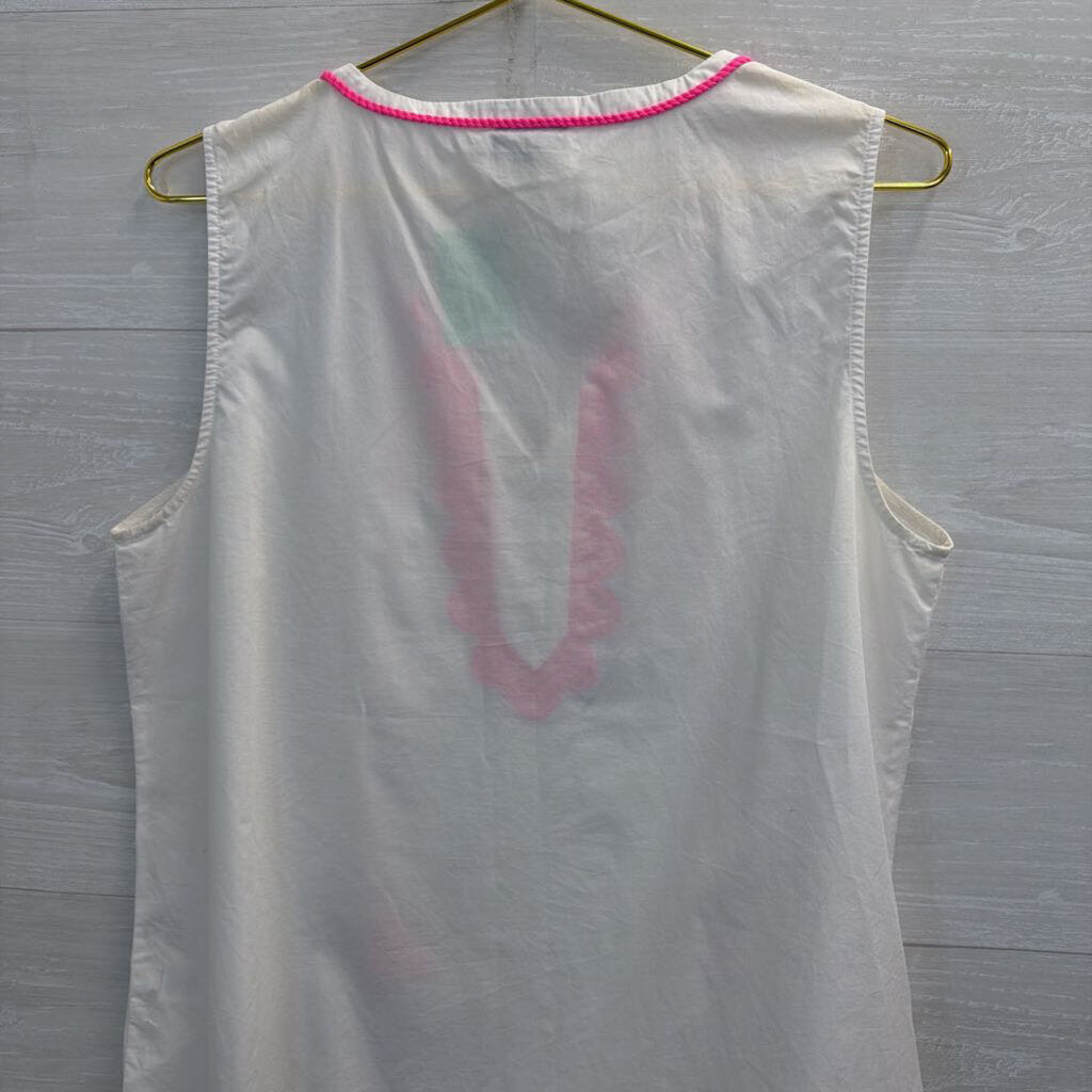 Talbots White/ Pink Embroidered Tank Top Large Petite