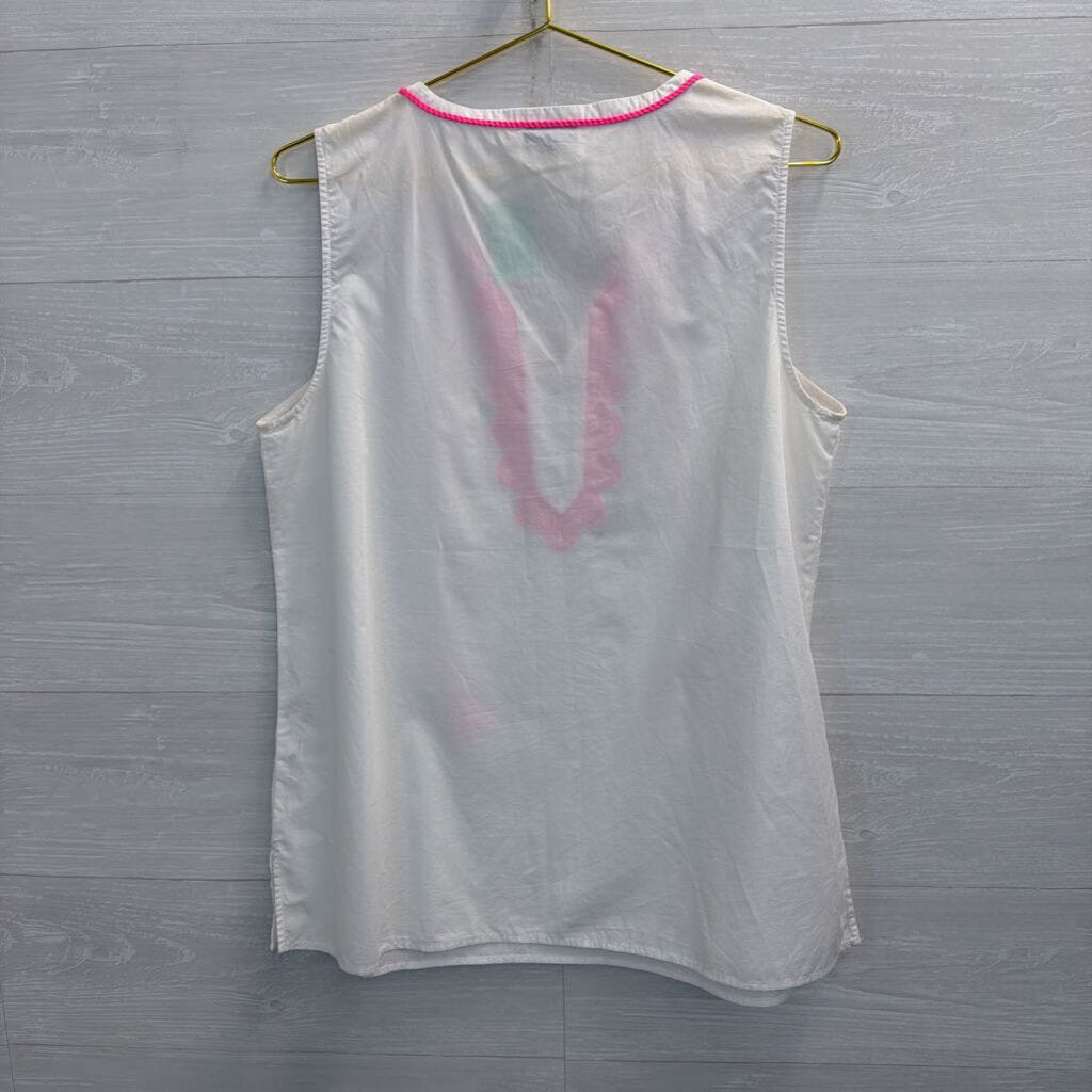 Talbots White/ Pink Embroidered Tank Top Large Petite