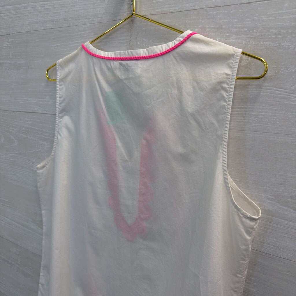 Talbots White/ Pink Embroidered Tank Top Large Petite
