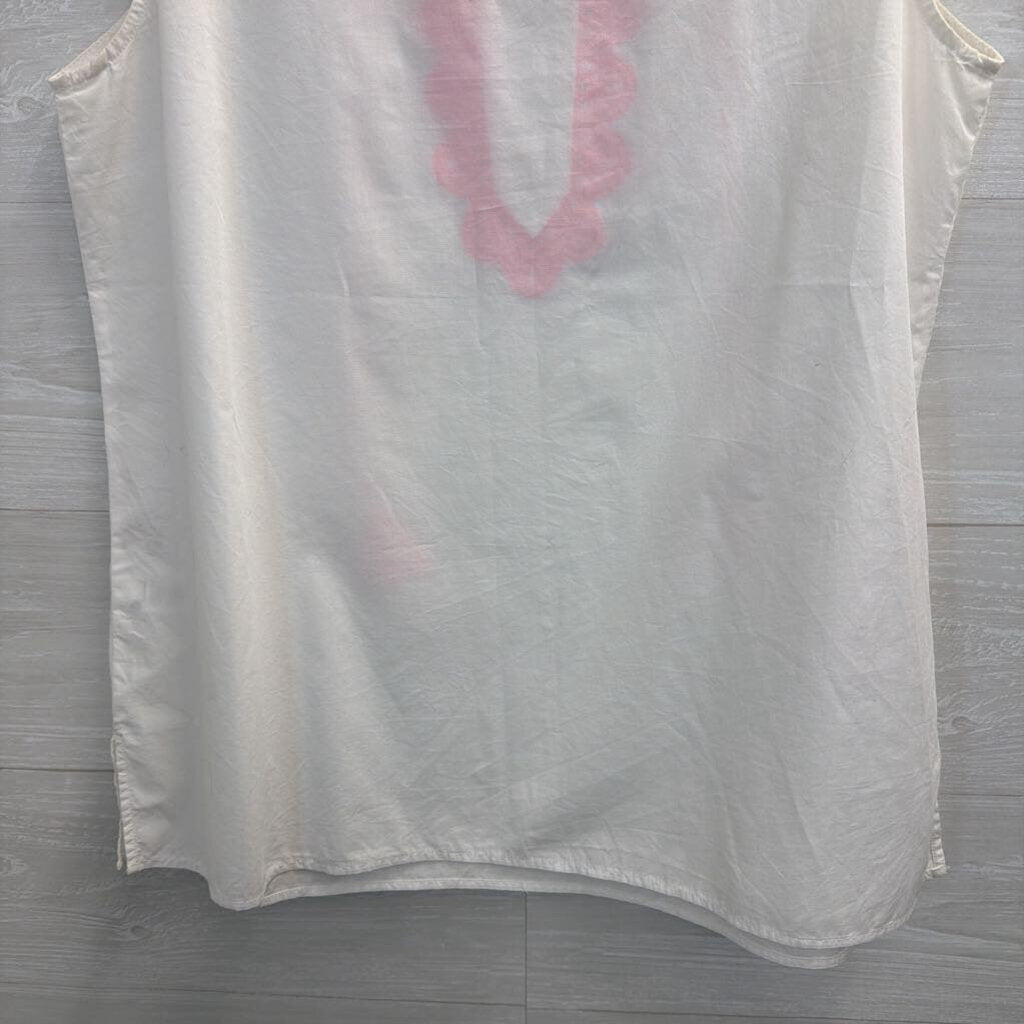 Talbots White/ Pink Embroidered Tank Top Large Petite