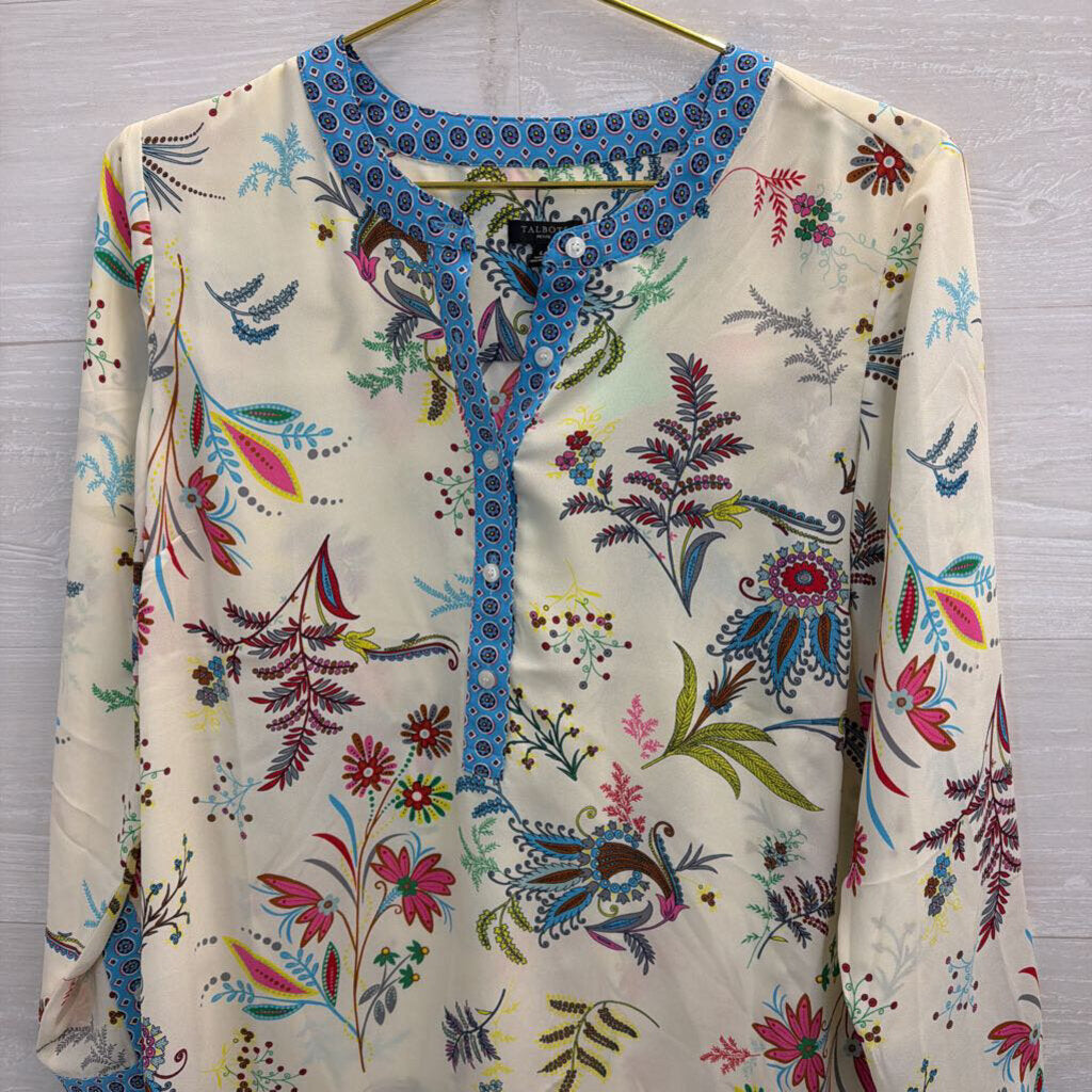 Talbots White/ Multi Print Long Sleeve Top Large Petite