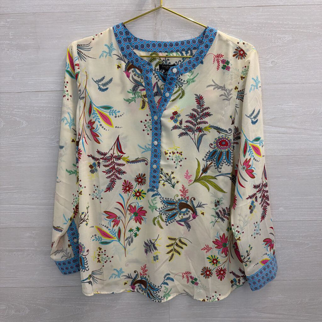 Talbots White/ Multi Print Long Sleeve Top Large Petite