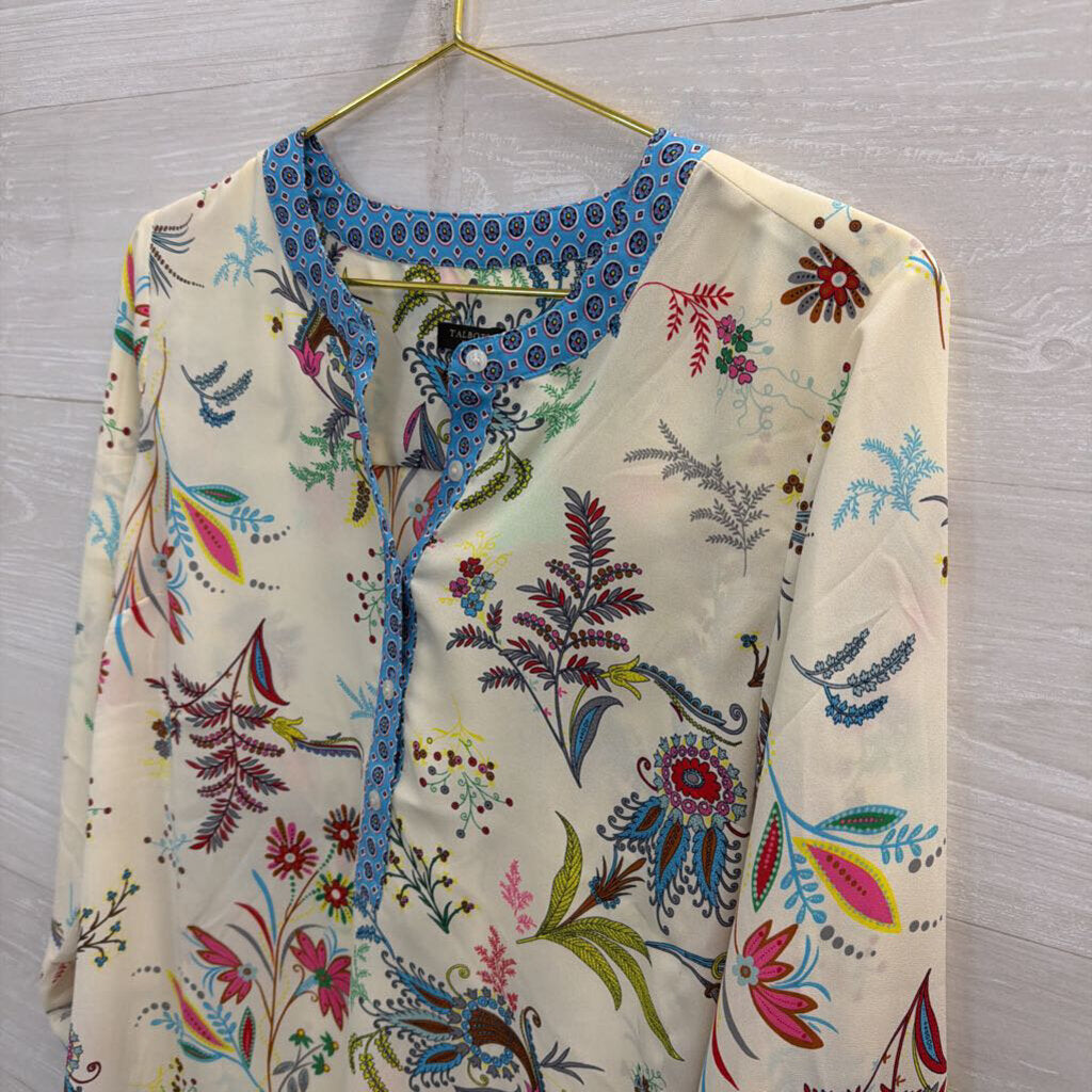 Talbots White/ Multi Print Long Sleeve Top Large Petite