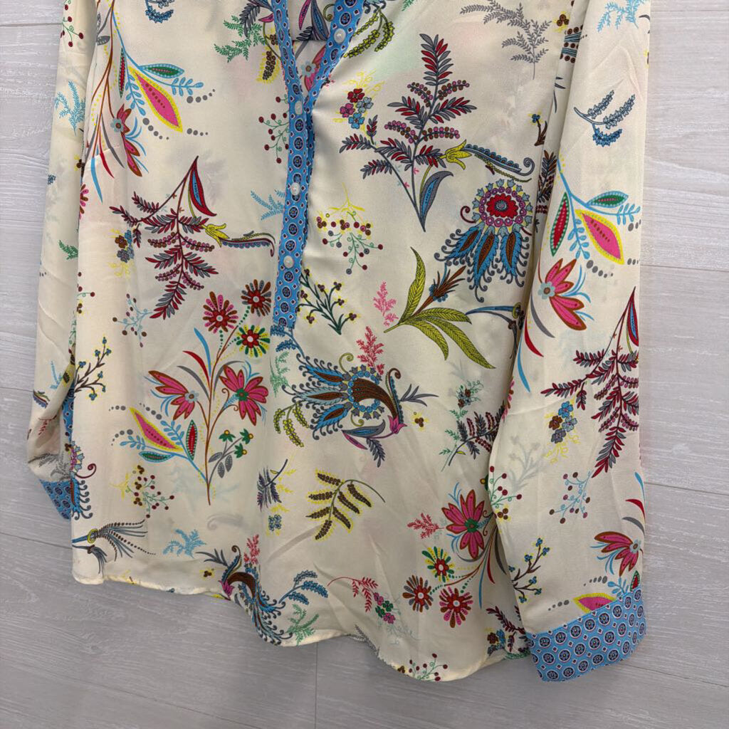 Talbots White/ Multi Print Long Sleeve Top Large Petite