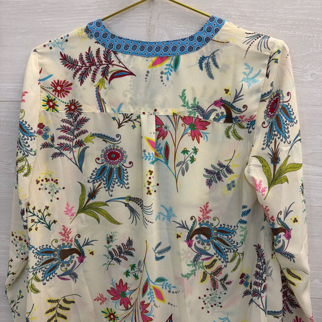 Talbots White/ Multi Print Long Sleeve Top Large Petite