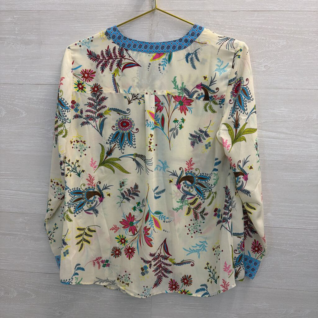 Talbots White/ Multi Print Long Sleeve Top Large Petite