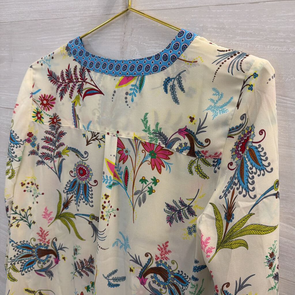 Talbots White/ Multi Print Long Sleeve Top Large Petite