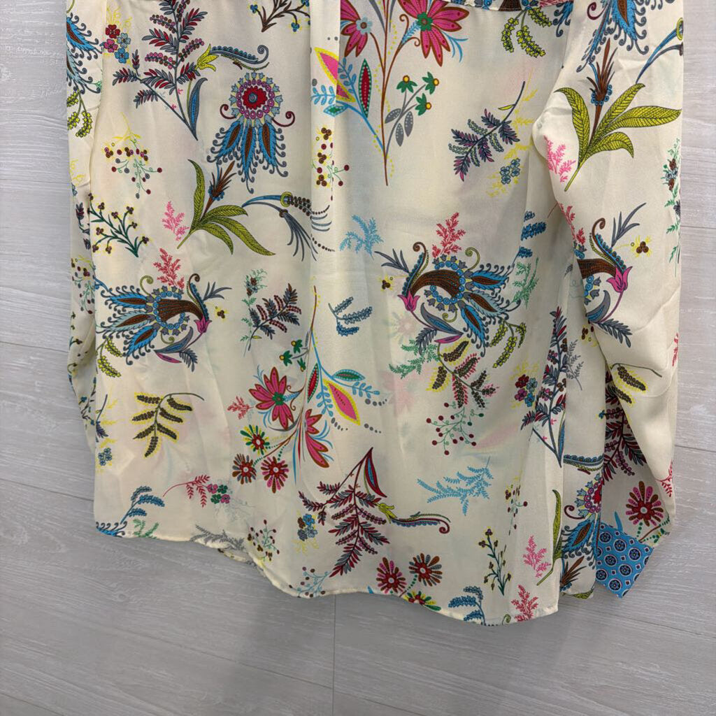 Talbots White/ Multi Print Long Sleeve Top Large Petite