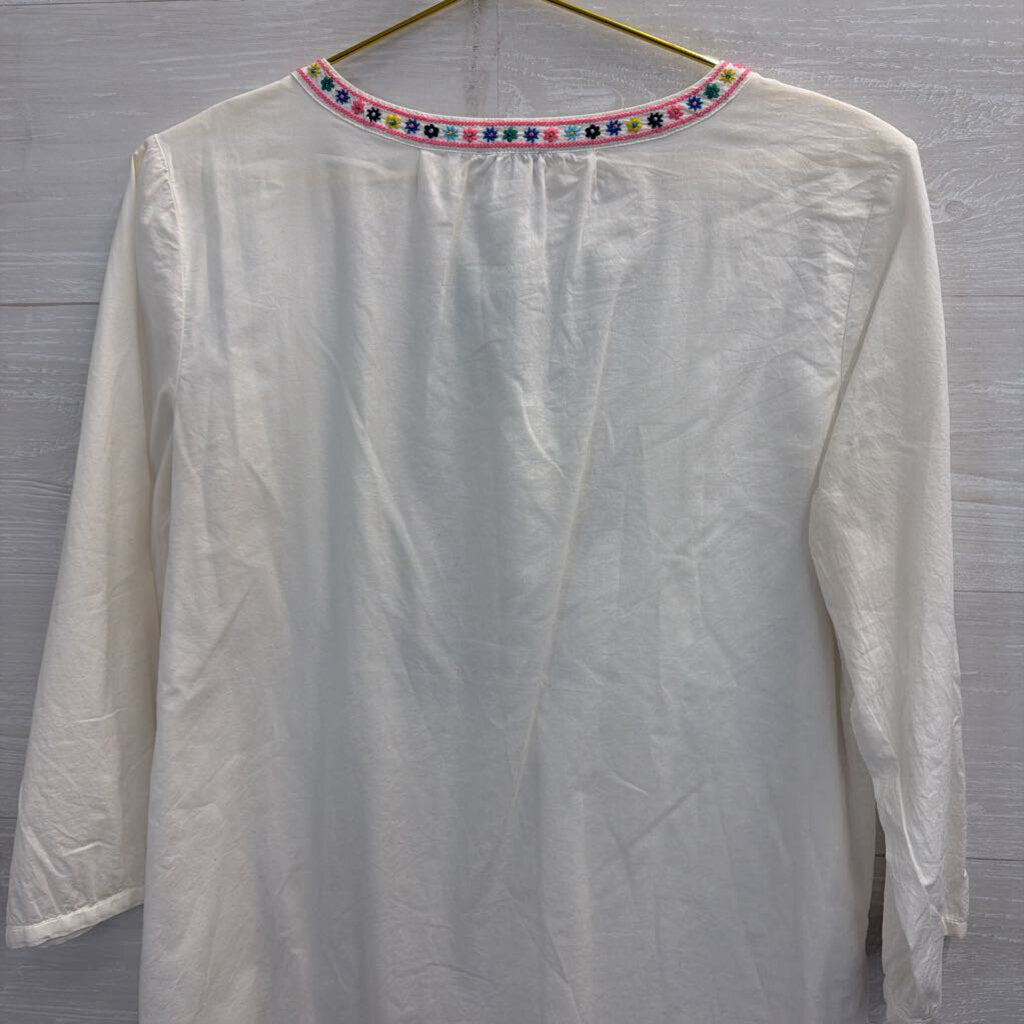 Talbots White/ Multi Embroidered Long Sleeve Top Medium