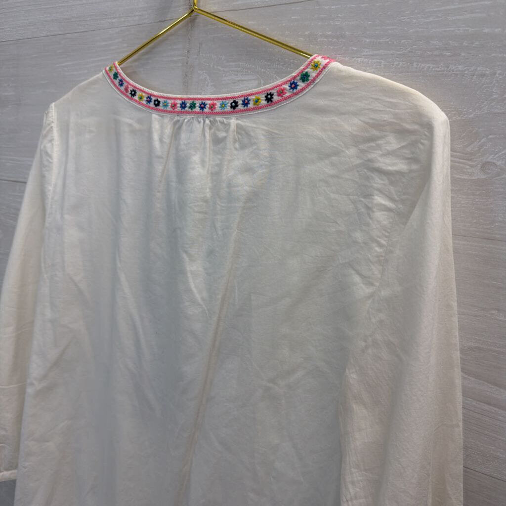 Talbots White/ Multi Embroidered Long Sleeve Top Medium
