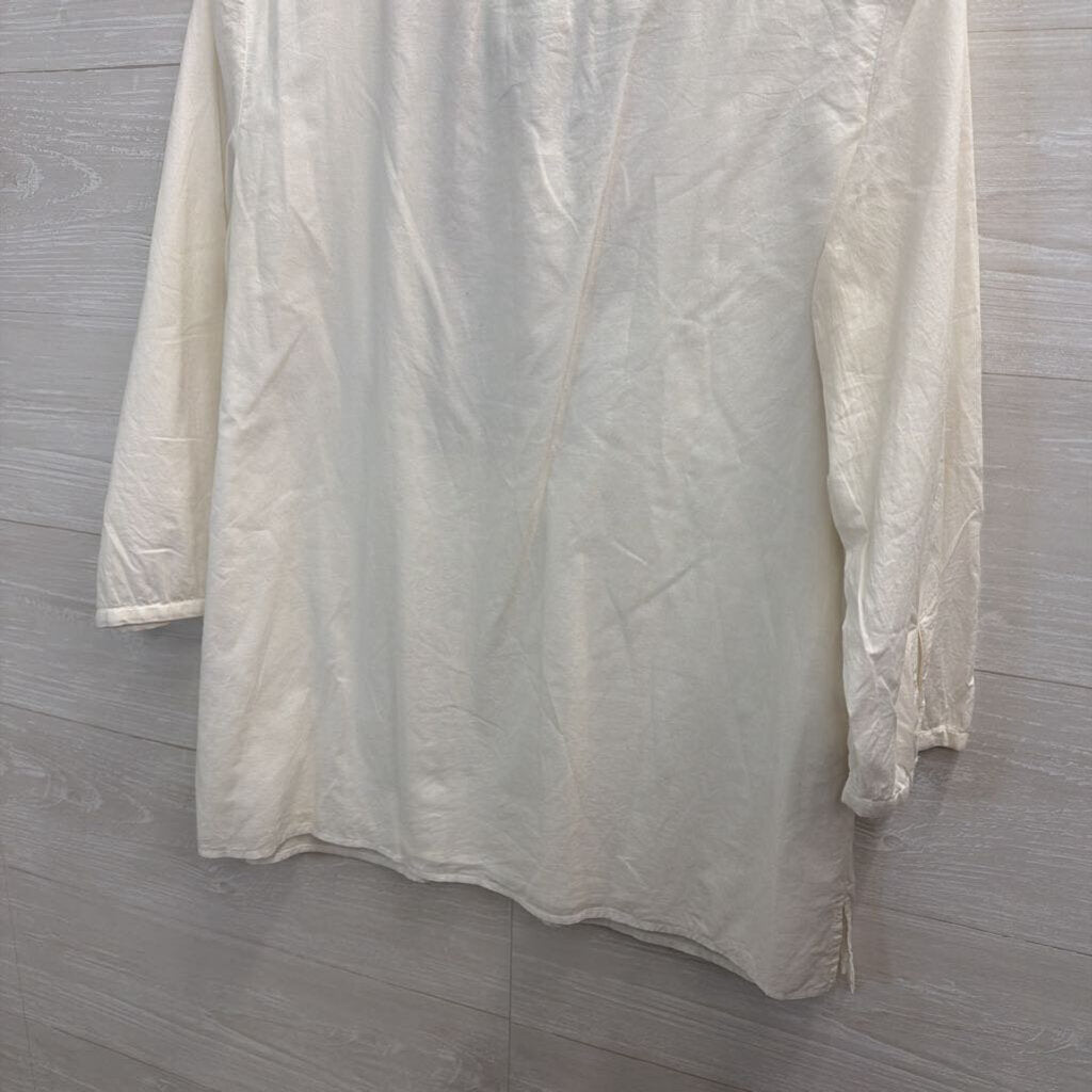 Talbots White/ Multi Embroidered Long Sleeve Top Medium
