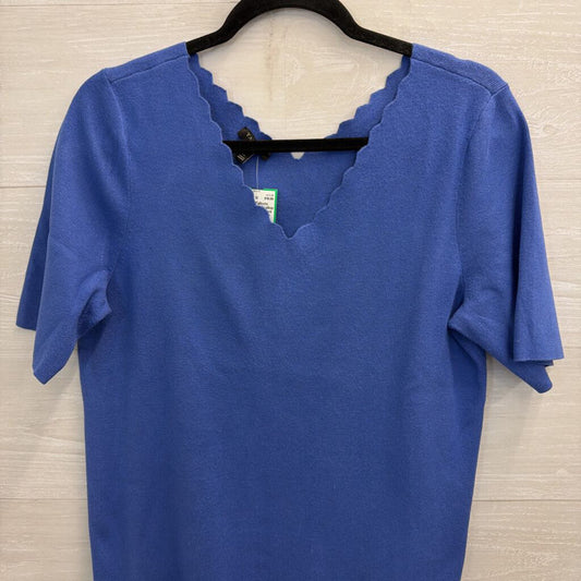 Talbots Blue Scallop Neck Short Sleeve Top Large Petite