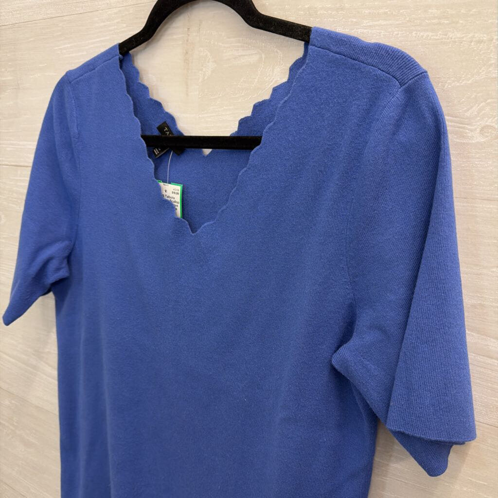 Talbots Blue Scallop Neck Short Sleeve Top Large Petite