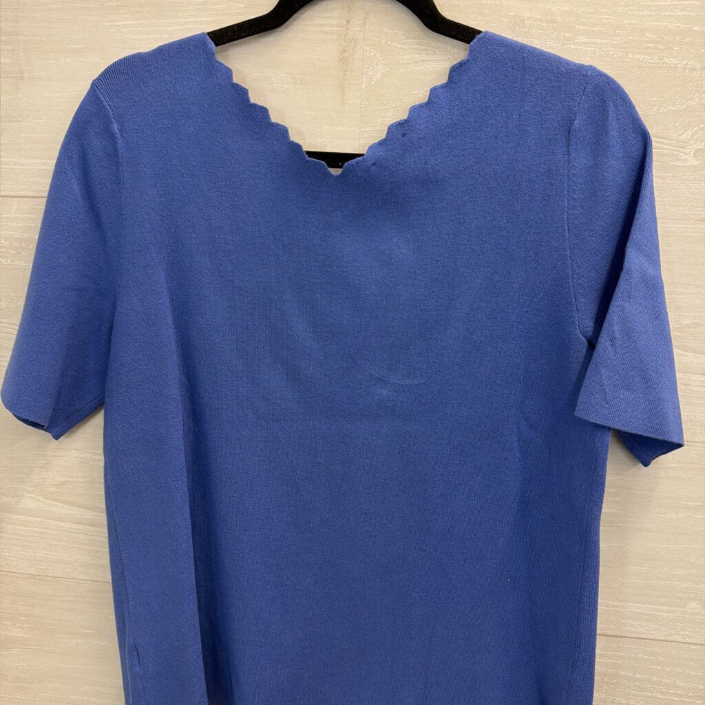 Talbots Blue Scallop Neck Short Sleeve Top Large Petite