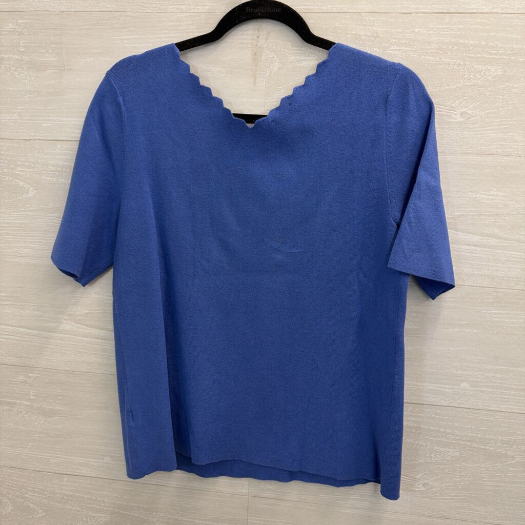 Talbots Blue Scallop Neck Short Sleeve Top Large Petite