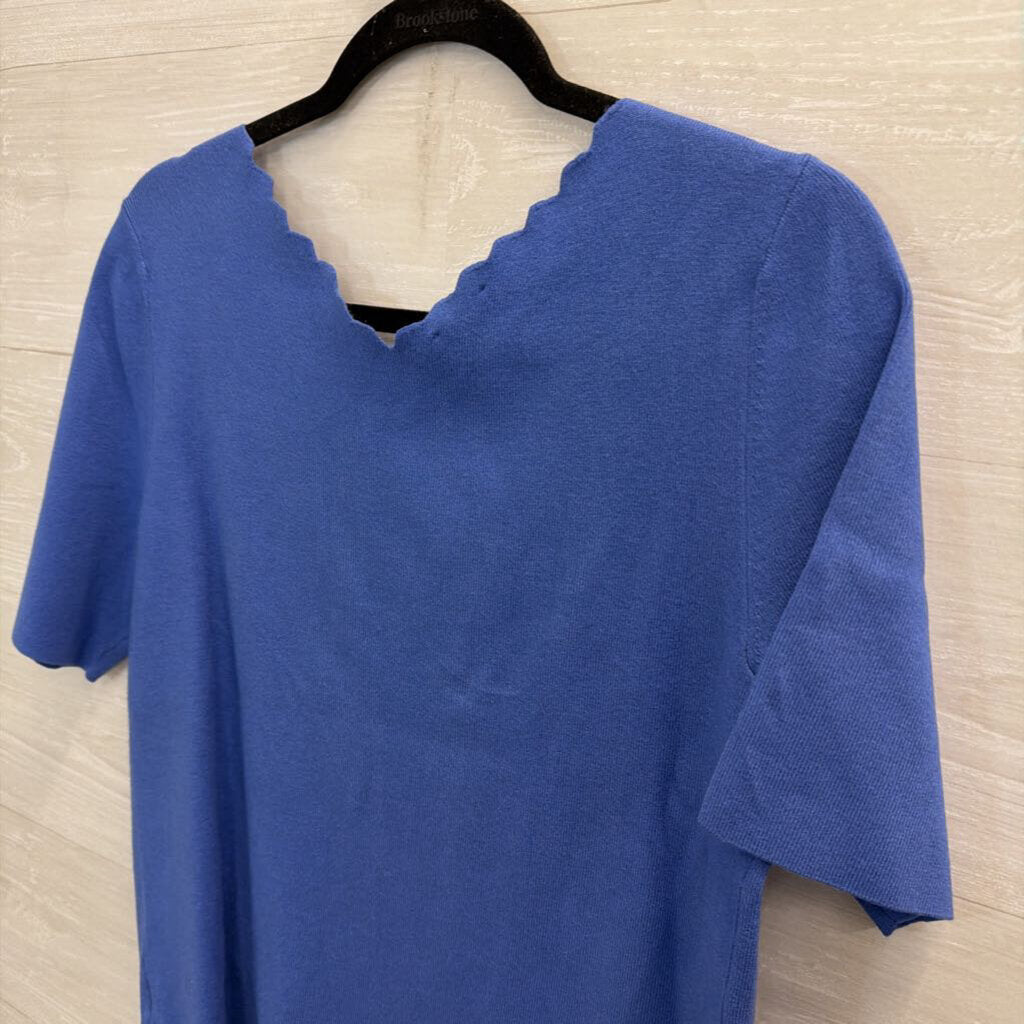 Talbots Blue Scallop Neck Short Sleeve Top Large Petite