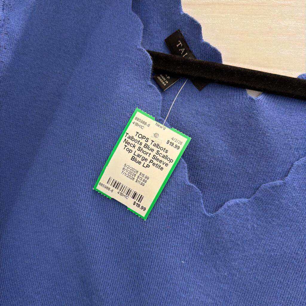 Talbots Blue Scallop Neck Short Sleeve Top Large Petite