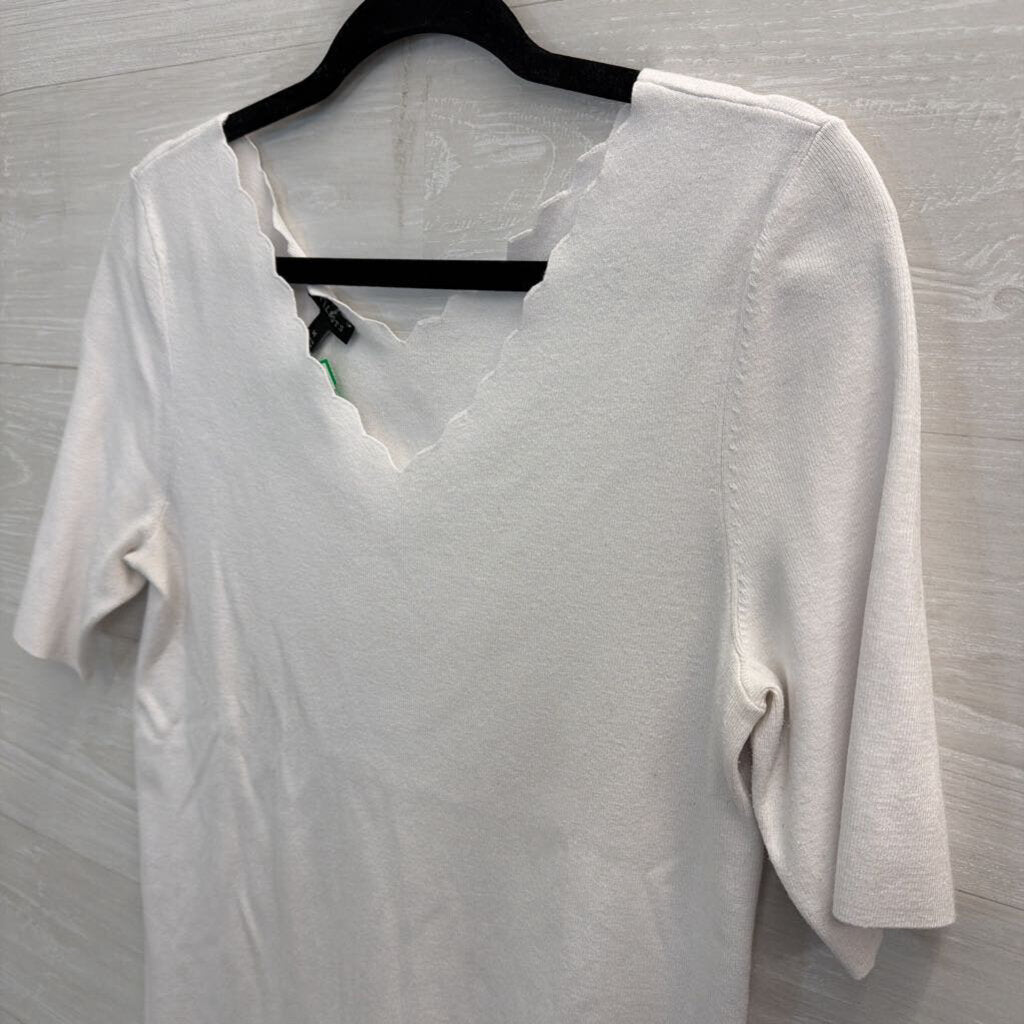 Talbots White Scallop Neck Short Sleeve Top Medium