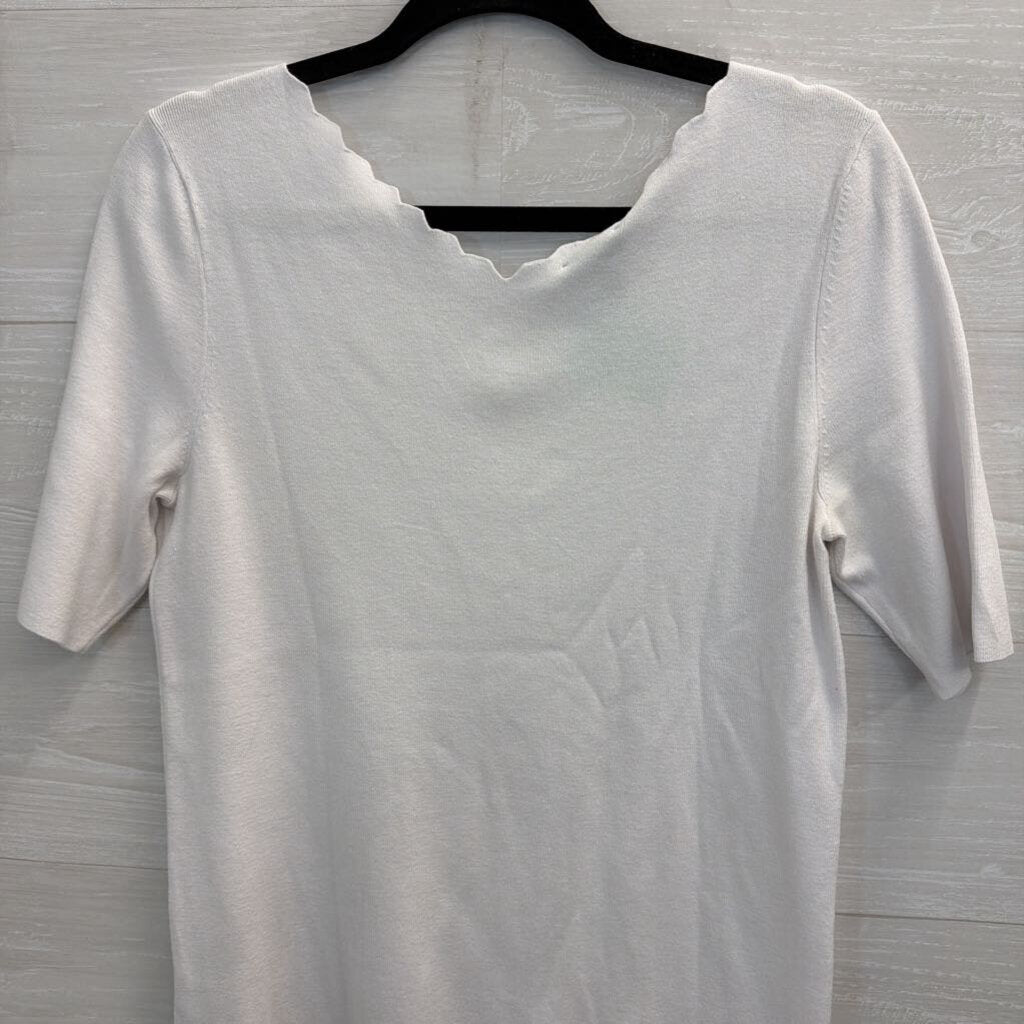 Talbots White Scallop Neck Short Sleeve Top Medium