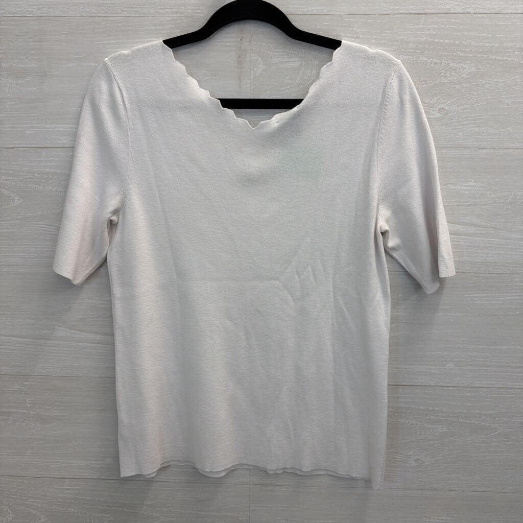 Talbots White Scallop Neck Short Sleeve Top Medium