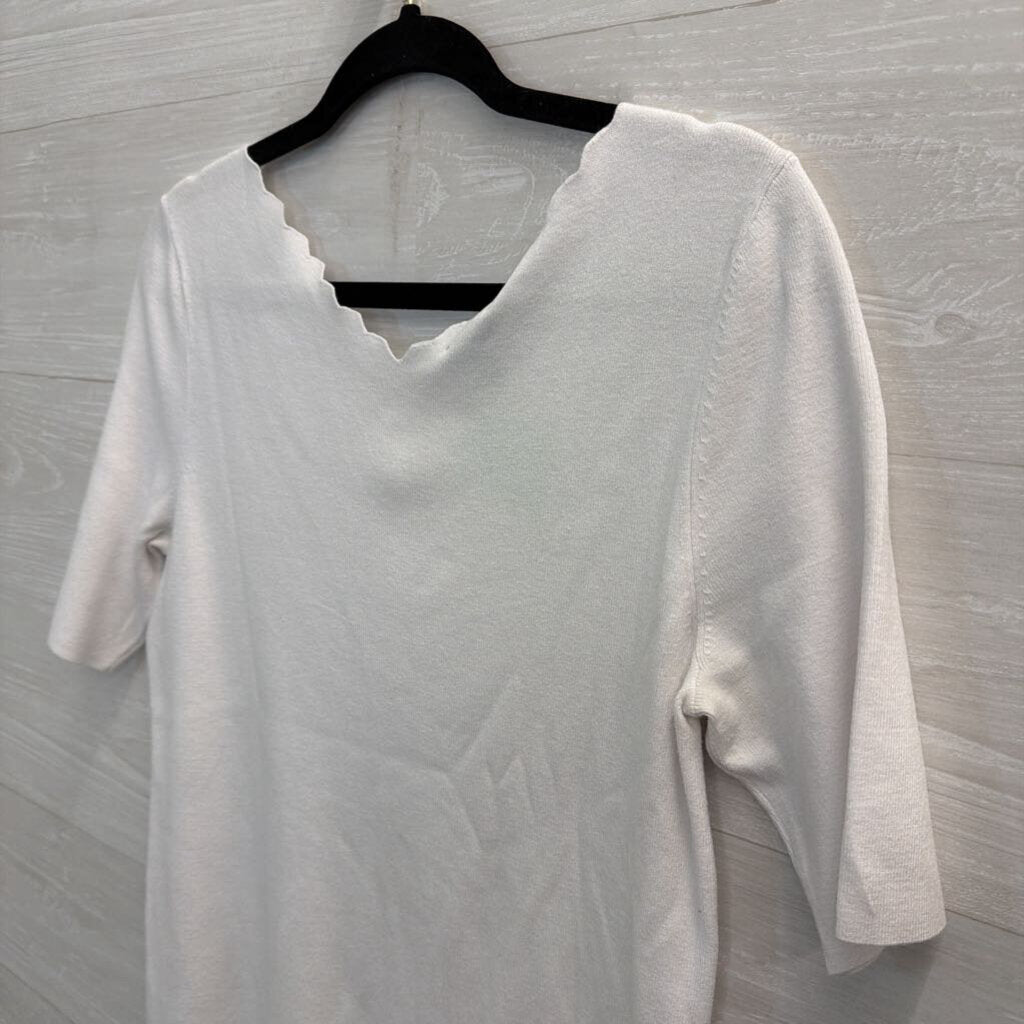 Talbots White Scallop Neck Short Sleeve Top Medium