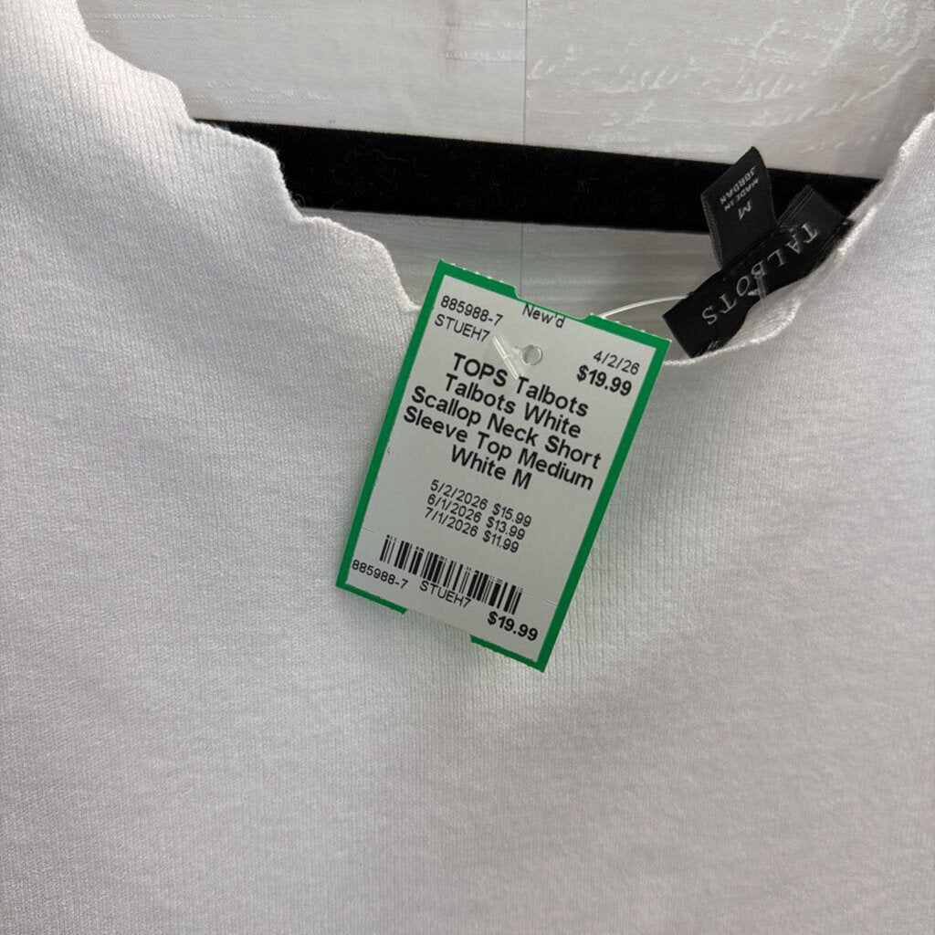 Talbots White Scallop Neck Short Sleeve Top Medium