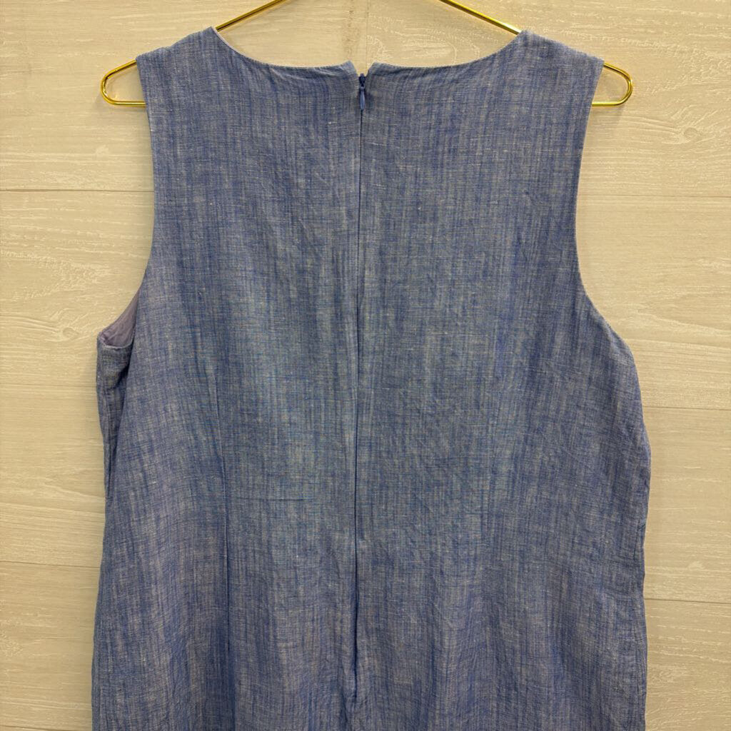 Talbots Blue/ Multi Embroidered Linen Blend Sleeveless Shift Dress 14 Petite