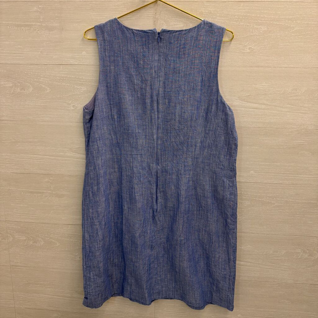 Talbots Blue/ Multi Embroidered Linen Blend Sleeveless Shift Dress 14 Petite