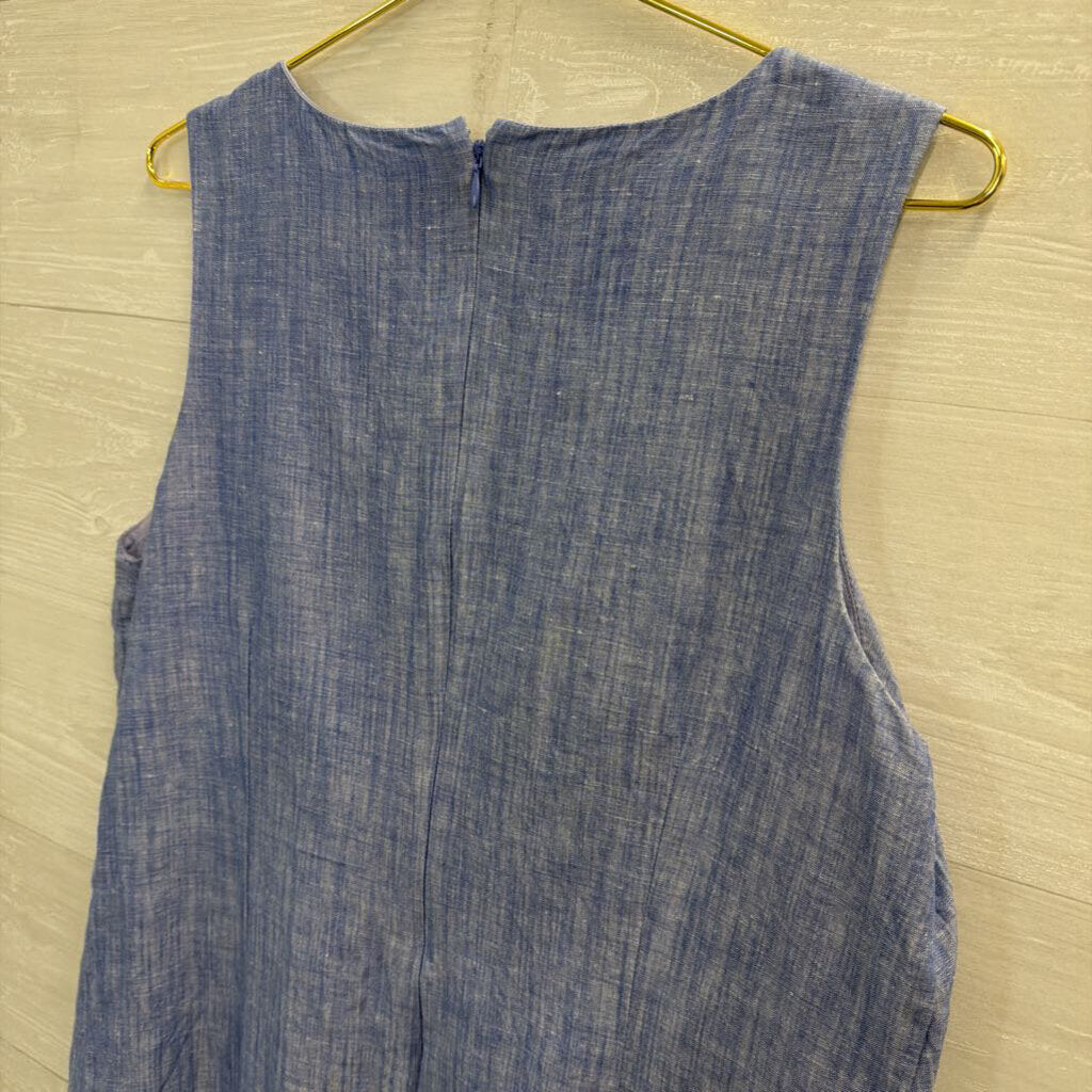 Talbots Blue/ Multi Embroidered Linen Blend Sleeveless Shift Dress 14 Petite