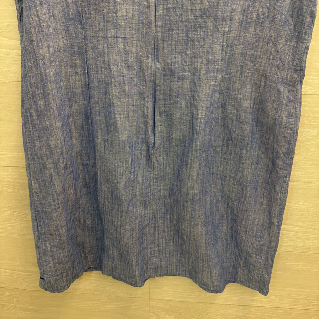 Talbots Blue/ Multi Embroidered Linen Blend Sleeveless Shift Dress 14 Petite
