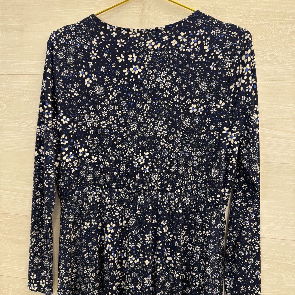 Talbots Navy/ White Print Long Sleeve Midi Dress Large Petite