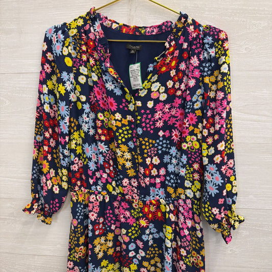 Talbots Navy/ Multi Floral Print Long Sleeve Dress Medium Peitite