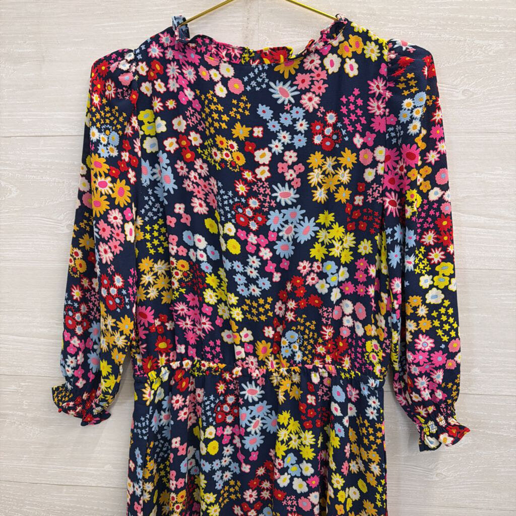 Talbots Navy/ Multi Floral Print Long Sleeve Dress Medium Peitite